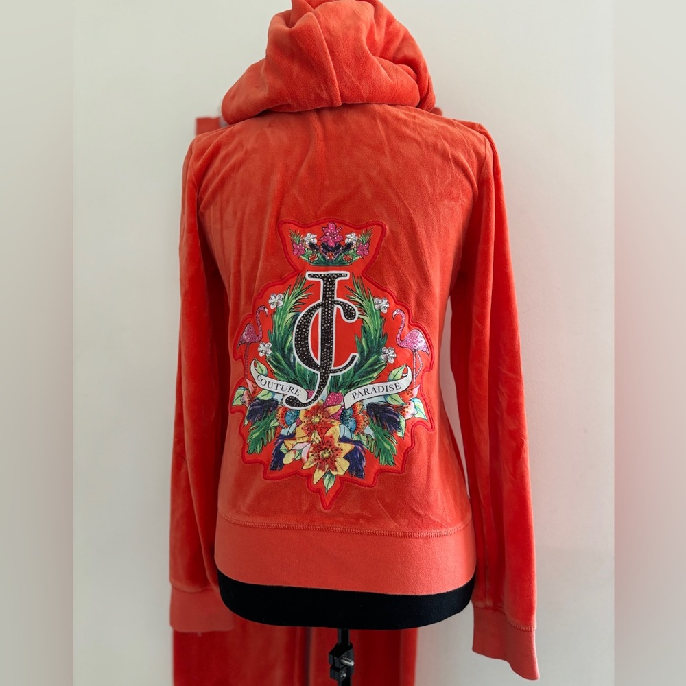 Juicy Couture Paradise orange velour track suit Y2K 2000’s Top M Pant S